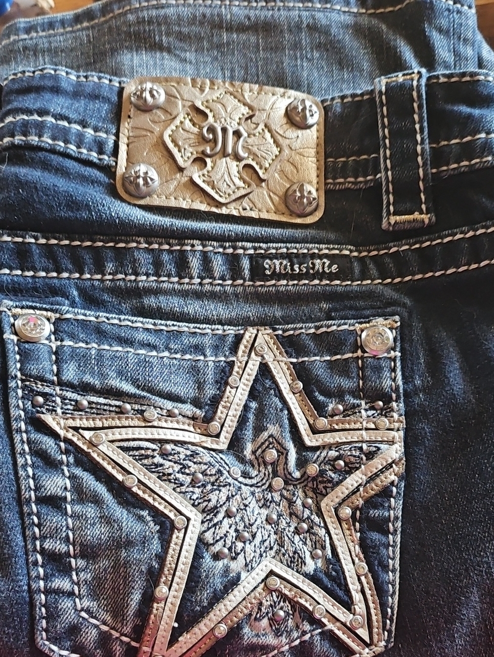 Miss Me Dark Blue Denim Jeans with Silver Embellished Star